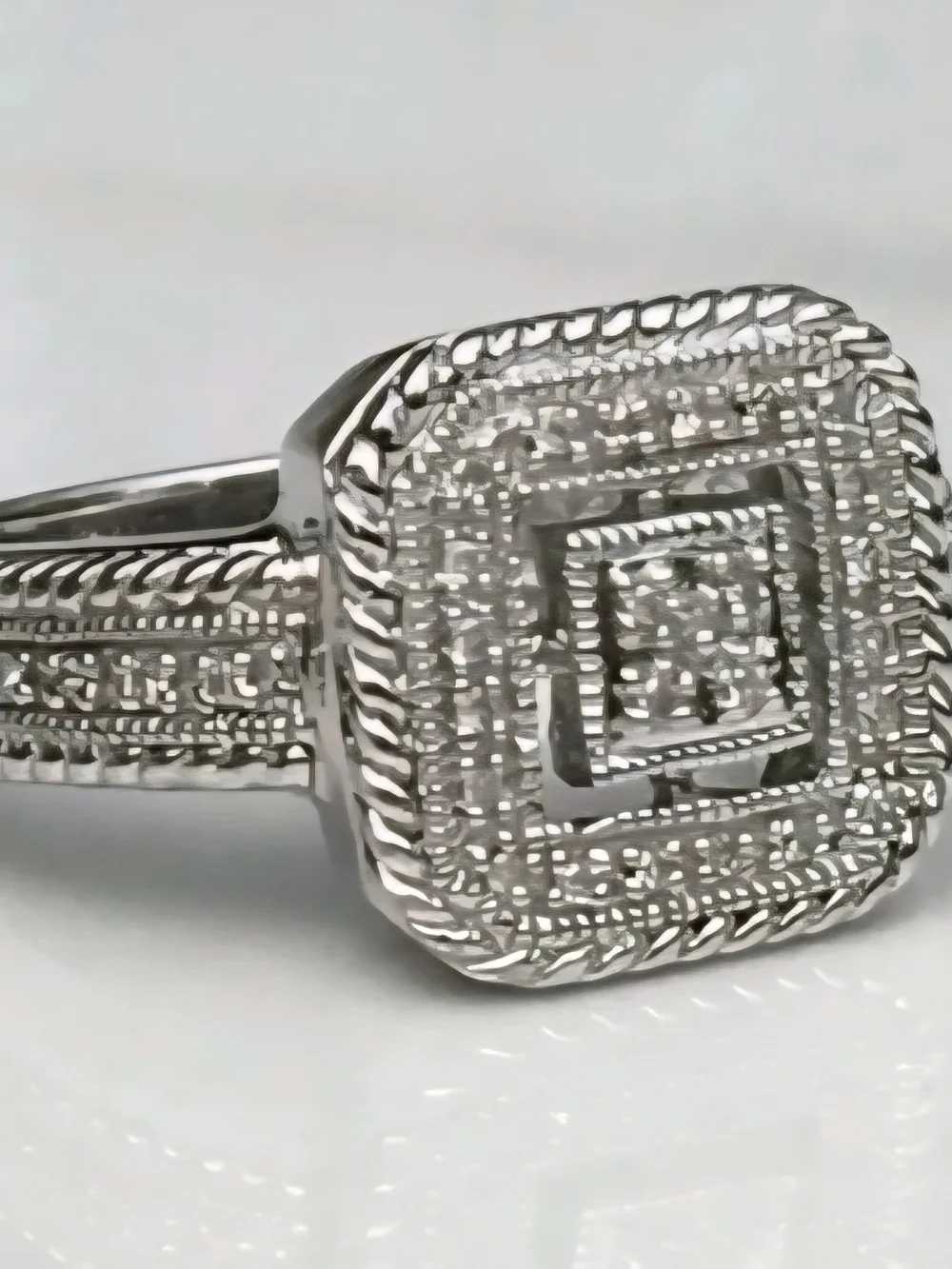 Leslie GREENEART Deco  Square Cluster 925 Silver Ring with Milgrain Detail -sz 7